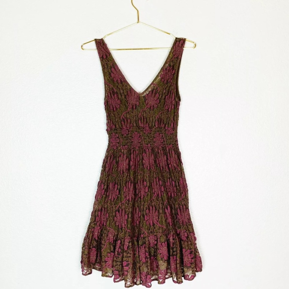 FreePeople Brown & Purple Floral Lace A-line Dress - Picture 6 of 6